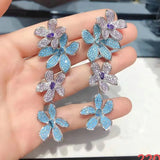 Stylish Blue and Purple Flower Earrings for Women