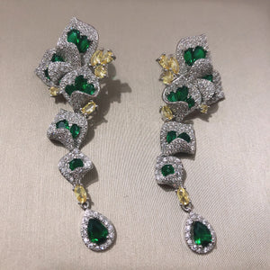 Green CZ Long Heavy Drop Earring for Women