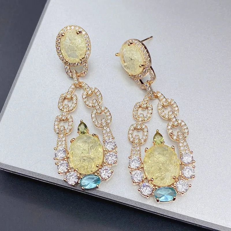 Yellow Cubic Zirconia Dangling Earrings for Women