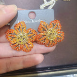 Orange Flower Stud Earrings for Women