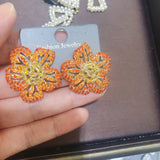 Orange Flower Stud Earrings for Women