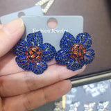 Orange Flower Stud Earrings for Women