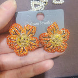 Orange Flower Stud Earrings for Women