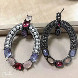 Purple Vintage Earrings with Cubic Zirconia & Pearl