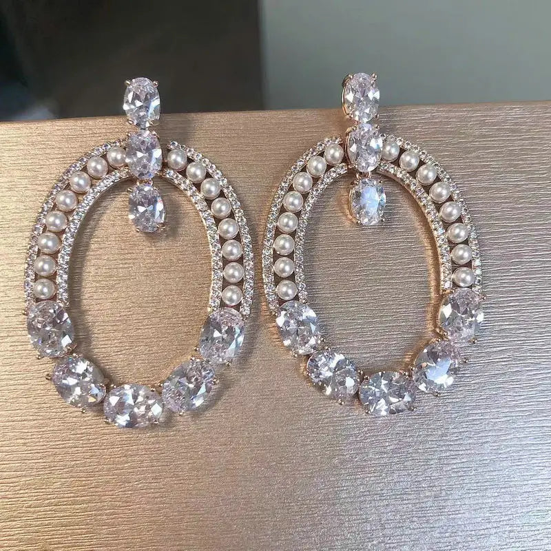 Purple Vintage Earrings with Cubic Zirconia & Pearl
