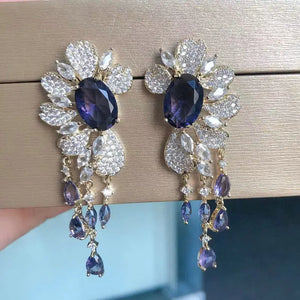Purple Flower Tassel Earring for Women