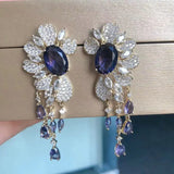 Purple Flower Tassel Earring for Women