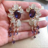 Purple Flower Tassel Earring for Women
