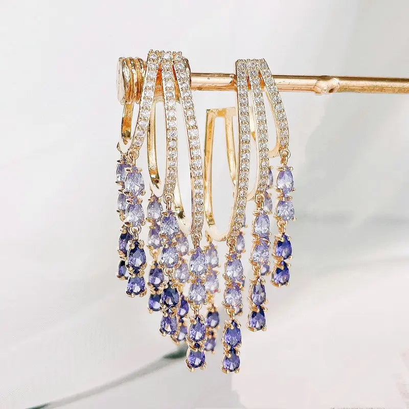 Purple Tassel Long Earrings Women