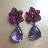 Purple Zircon Flower Drop Earrings