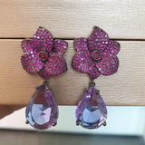 Purple Zircon Flower Drop Earrings