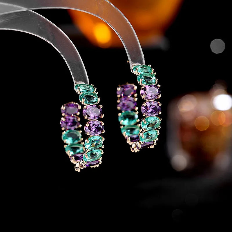 Purple and Green Drop Earrings - Elegant Statement Jewelry