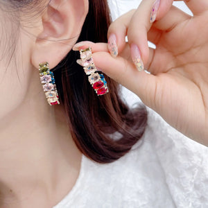 Purple and Green Drop Earrings - Elegant Statement Jewelry