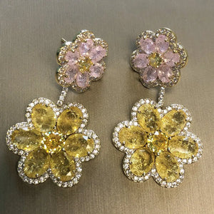 Summer Pink Yellow Flower Drop Earrings Women