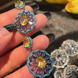 Yellow Zircon Long Earring Women Gift