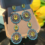 Yellow Zircon Long Earring Women Gift