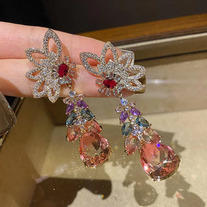 Golden Flower Long Drop Earring for Women