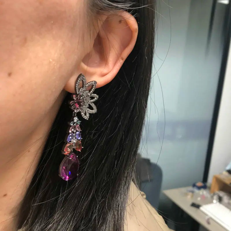 Golden Flower Long Drop Earring for Women