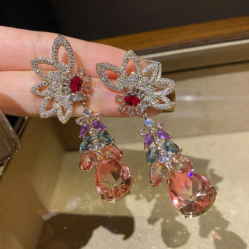 Golden Flower Long Drop Earring for Women