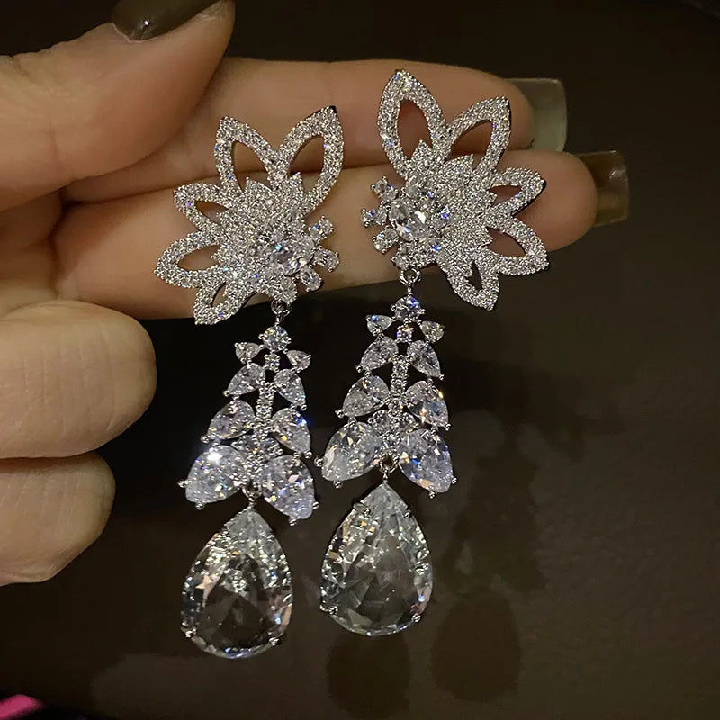 Golden Flower Long Drop Earring for Women