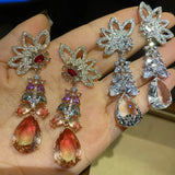Golden Flower Long Drop Earring for Women