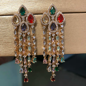 Golden CZ Long Tassel Earring for Women