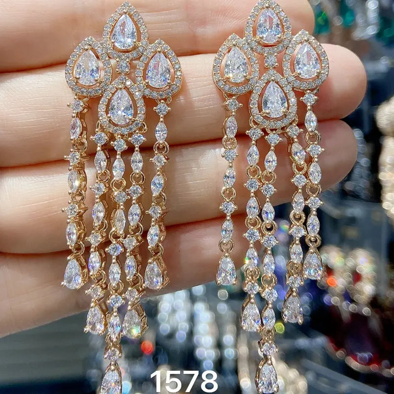 Golden CZ Long Tassel Earring for Women