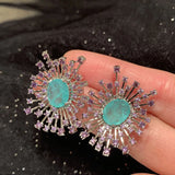 Green & Purple Fireworks Flower Stud Earrings for Women