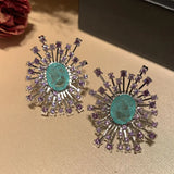 Green & Purple Fireworks Flower Stud Earrings for Women