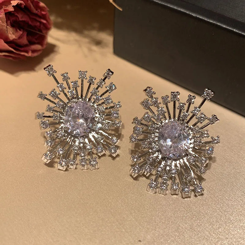 Green & Purple Fireworks Flower Stud Earrings for Women