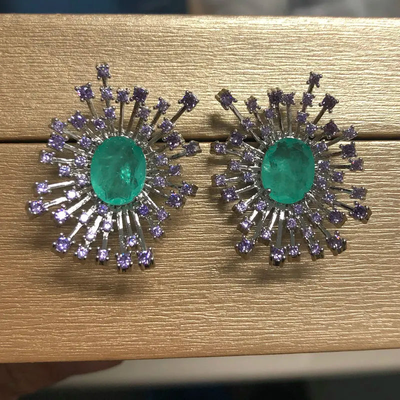 Green & Purple Fireworks Flower Stud Earrings for Women