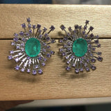 Green & Purple Fireworks Flower Stud Earrings for Women