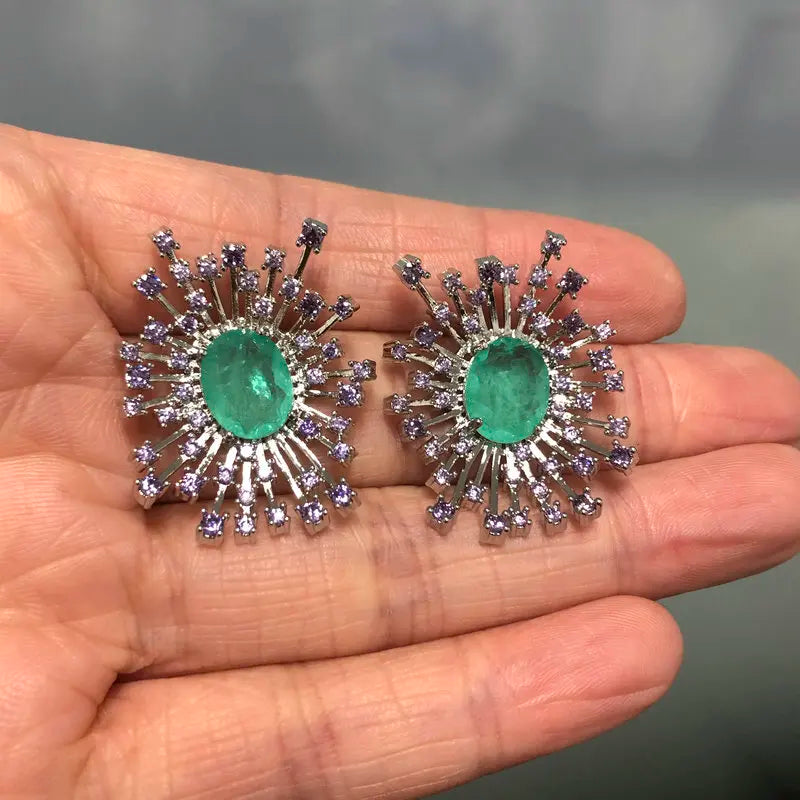 Green & Purple Fireworks Flower Stud Earrings for Women