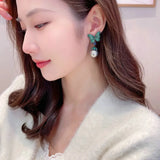 Grey Pearl Green Butterfly Earrings Women