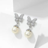 Grey Pearl Green Butterfly Earrings Women