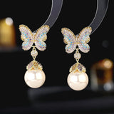 Grey Pearl Green Butterfly Earrings Women