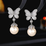 Grey Pearl Green Butterfly Earrings Women
