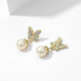 Grey Pearl Green Butterfly Earrings Women