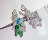 Maple Leaf Earrings Inlaid with Green Zircon - Party Gift