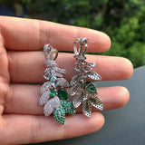 Maple Leaf Earrings Inlaid with Green Zircon - Party Gift