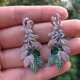 Maple Leaf Earrings Inlaid with Green Zircon - Party Gift