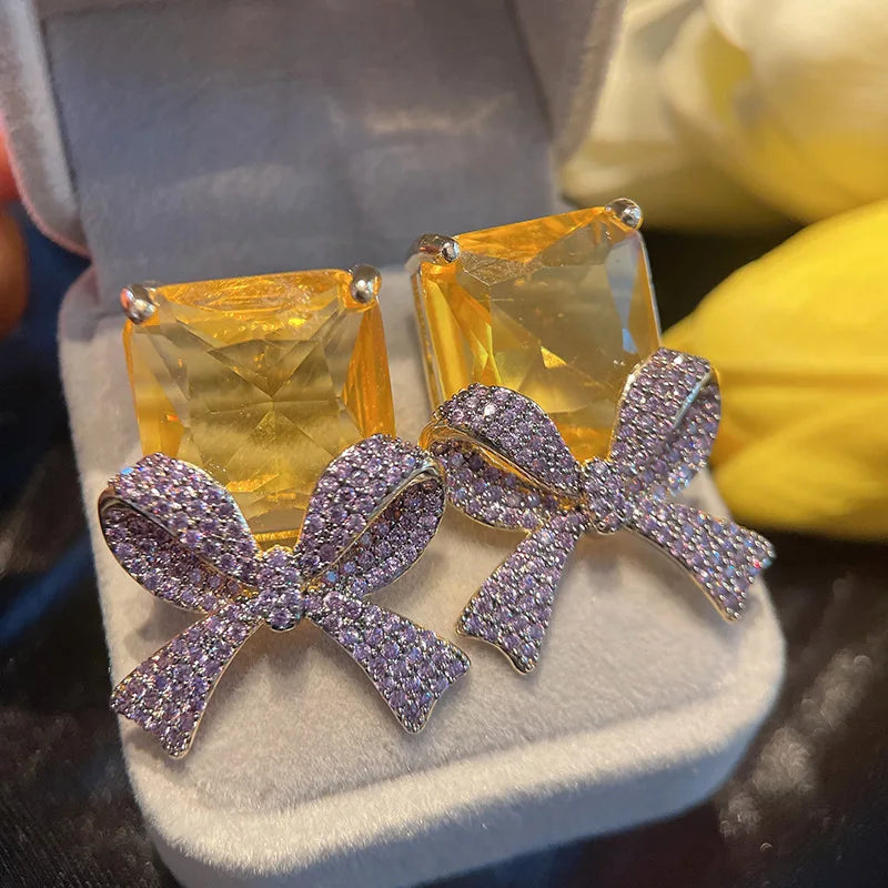 Purple Knowt & Yellow Zircon Earring for Women