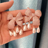 CZ Butterfly Knot Tassel Earrings with Pearl Dangle