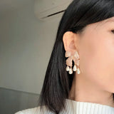 CZ Butterfly Knot Tassel Earrings with Pearl Dangle