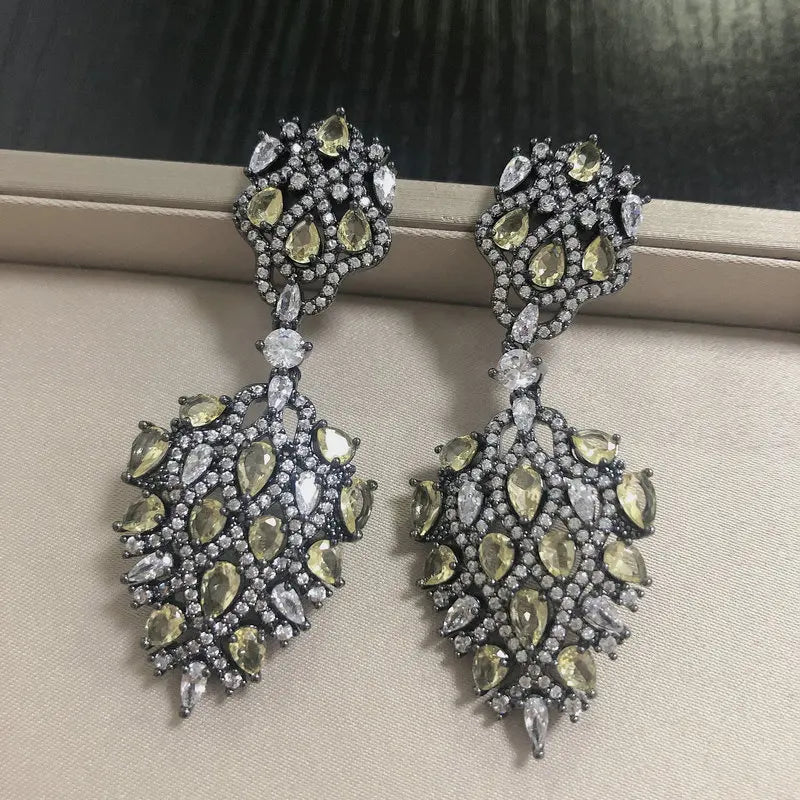 Vintage Clear & Yellow CZ Earrings for Women