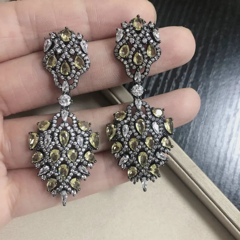 Vintage Clear & Yellow CZ Earrings for Women