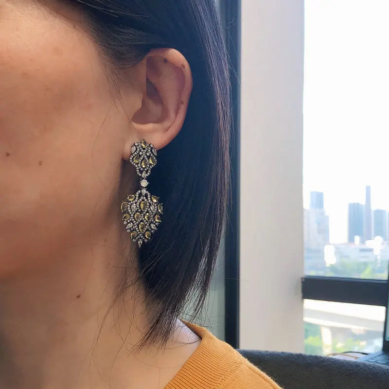 Vintage Clear & Yellow CZ Earrings for Women