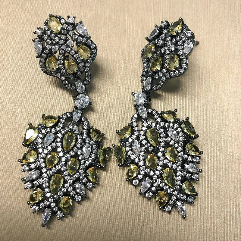 Vintage Clear & Yellow CZ Earrings for Women