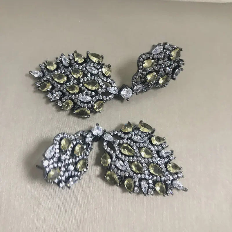 Vintage Clear & Yellow CZ Earrings for Women