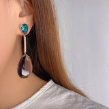 Summer Purple CZ Long Drop Earring for Women Wedding Bridal